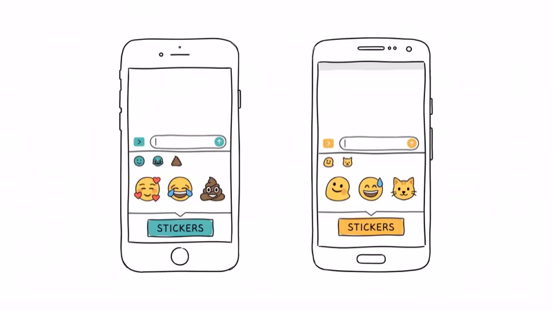 iOS and Android phones side by side displaying different emoji panel styles