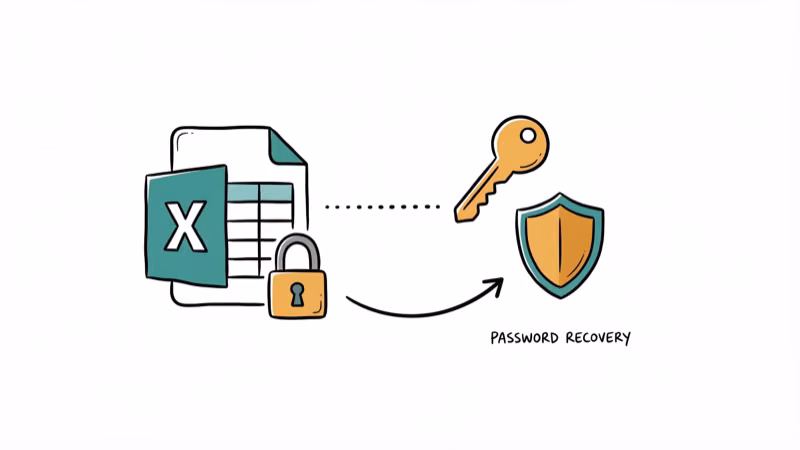 Locked Excel spreadsheet icon with key and shield for recovery
