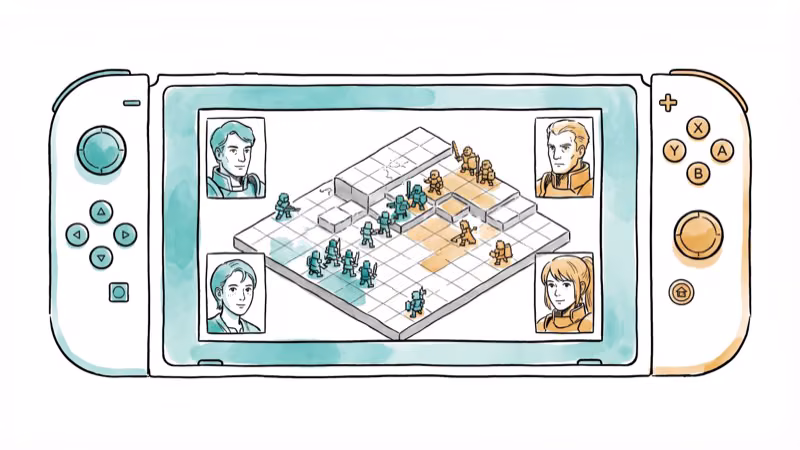 Nintendo Switch displaying strategy RPG battle scene with characters