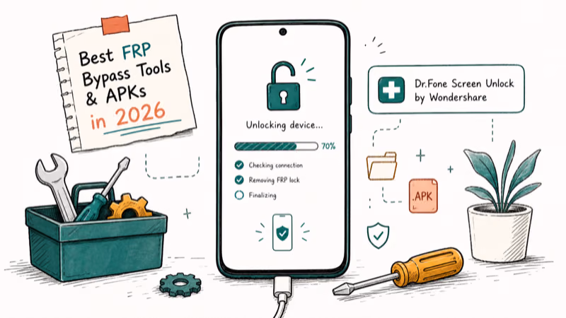 Hand-drawn illustration: Dr.Fone Screen Unlock by Wondershare