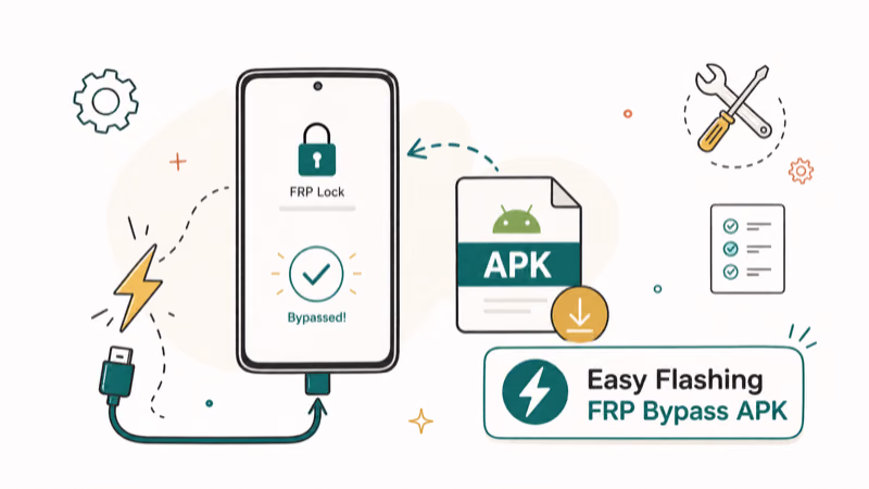 Hand-drawn illustration: Easy Flashing FRP Bypass APK