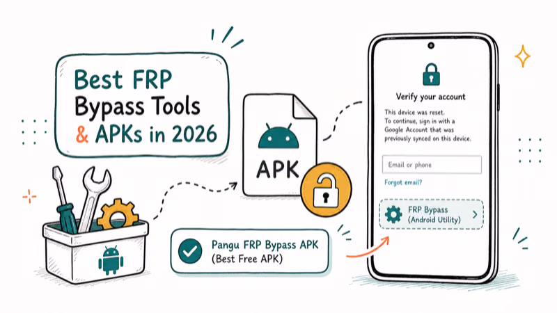 Hand-drawn illustration: Pangu FRP Bypass APK (Best Free APK)