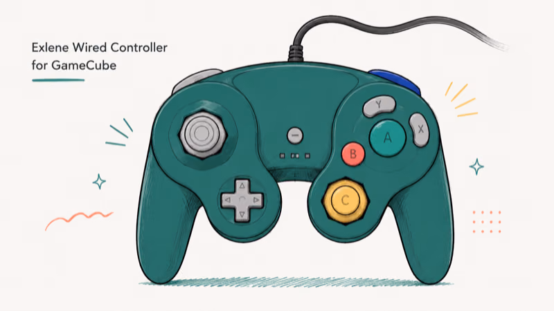 Hand-drawn illustration of Exlene Wired Controller for GameCube