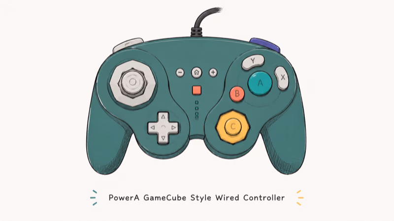 Hand-drawn illustration of PowerA GameCube Style Wired Controller