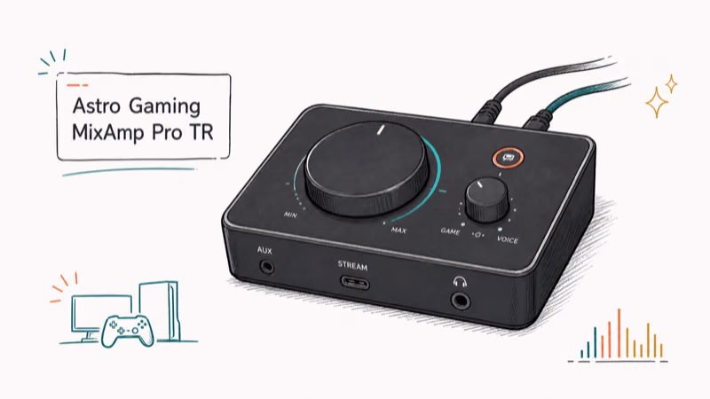 Hand-drawn illustration: Astro Gaming MixAmp Pro TR