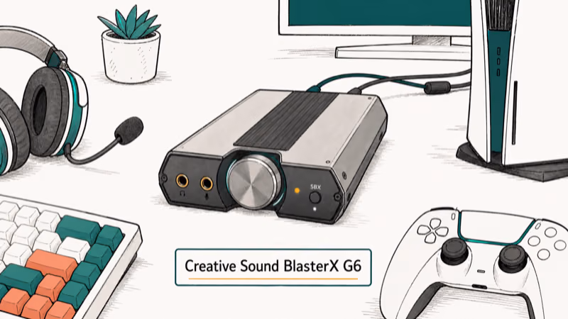 Hand-drawn illustration: Creative Sound BlasterX G6