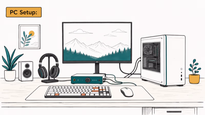 Hand-drawn illustration: PC Setup:
