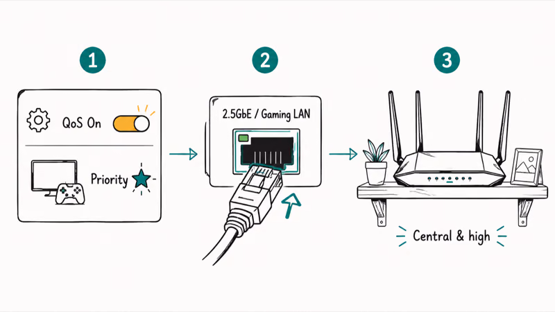 Steps to set up a gaming router for low latency using QoS and wired ports