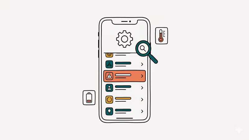 Smartphone settings screen searching for suspicious tracking apps