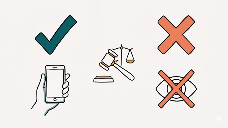 Legal versus illegal phone tracking with gavel and privacy icons