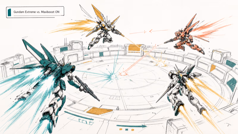 Hand-drawn Gundam Extreme vs. Maxiboost ON illustration