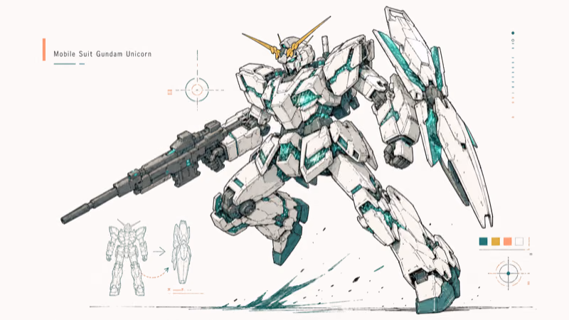 Hand-drawn Mobile Suit Gundam Unicorn illustration