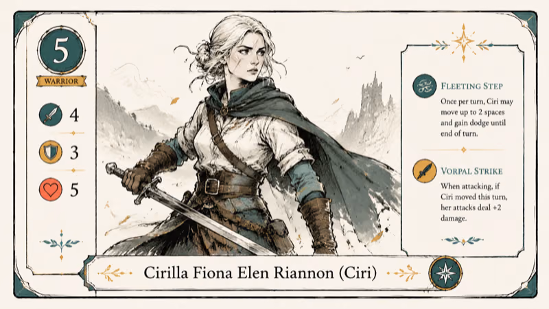 Hand-drawn illustration of Cirilla Fiona Elen Riannon (Ciri)
