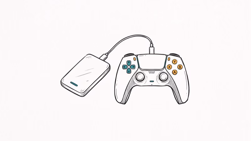 External portable hard drive connected to gaming console via USB