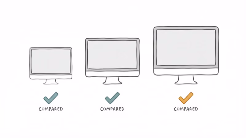 Three gaming monitors side by side showing different sizes and panels
