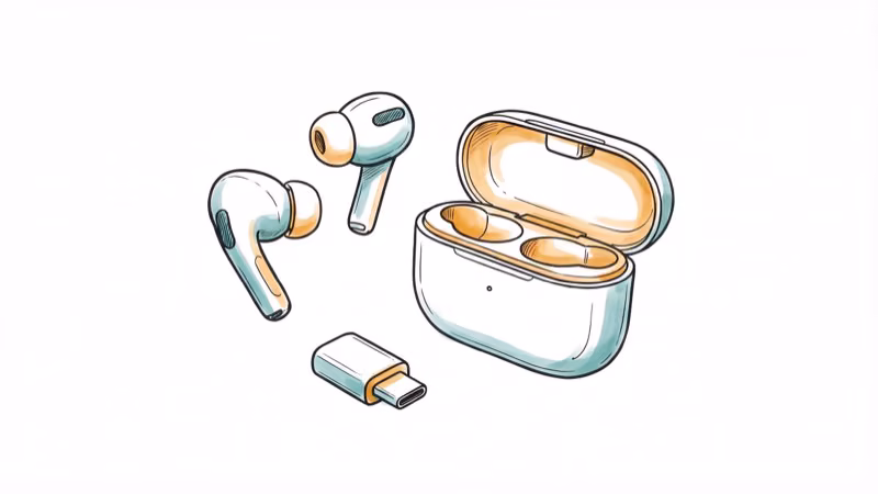 Wireless earbuds with USB-C dongle adapter and compact charging case