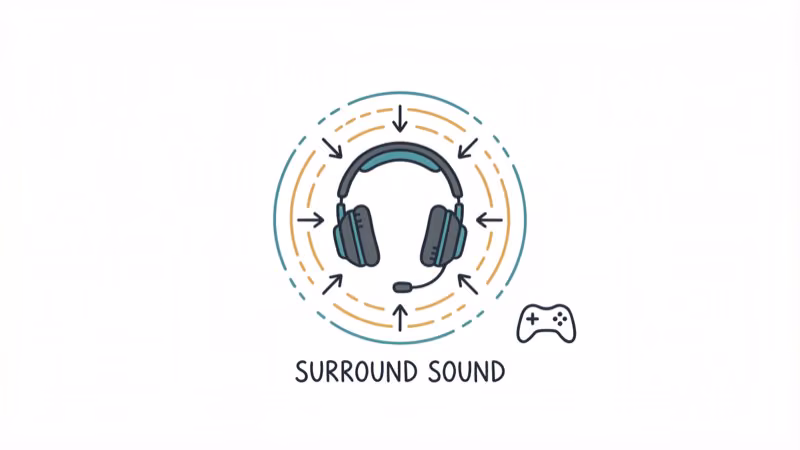 Gaming headset with directional audio waves showing surround sound capability