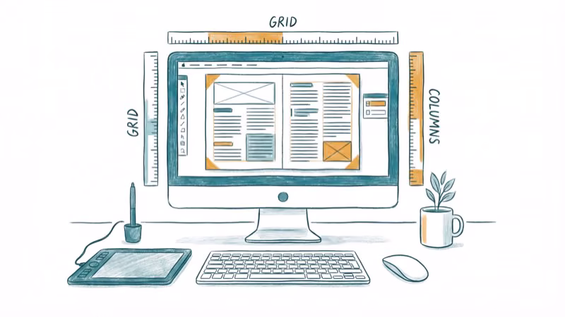 Desktop publishing workspace with page layout tools text columns and rulers