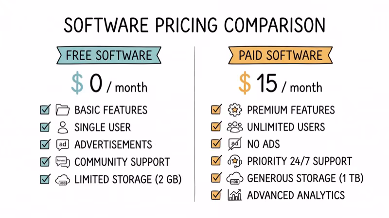 Pricing comparison chart showing free versus paid design software options