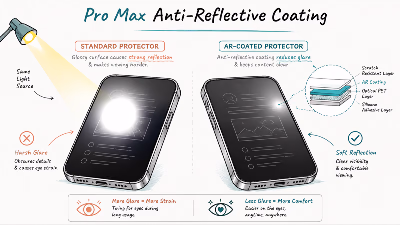 Standard protector glare versus AR coated glass preserving anti reflective screen