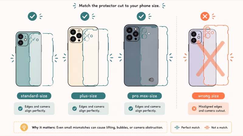 Matching screen protector cutouts to different iPhone seventeen model body sizes