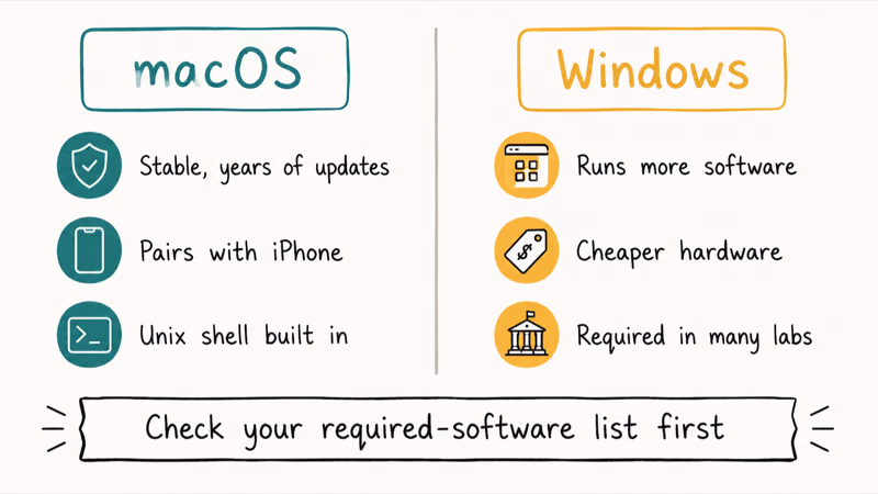 Side by side comparison of macOS and Windows strengths and tradeoffs for college students