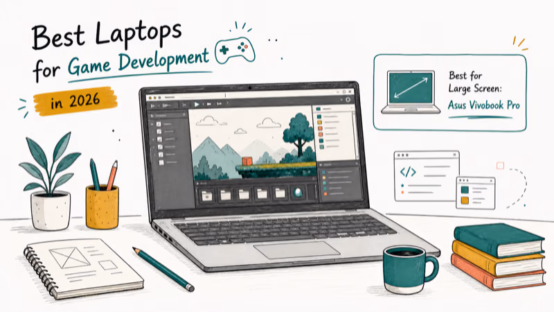 Hand-drawn illustration: Best for Large Screen: Asus Vivobook Pro 16