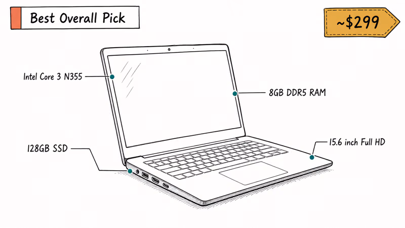Acer Aspire Go 15 laptop labeled with Core 3 processor and battery specs