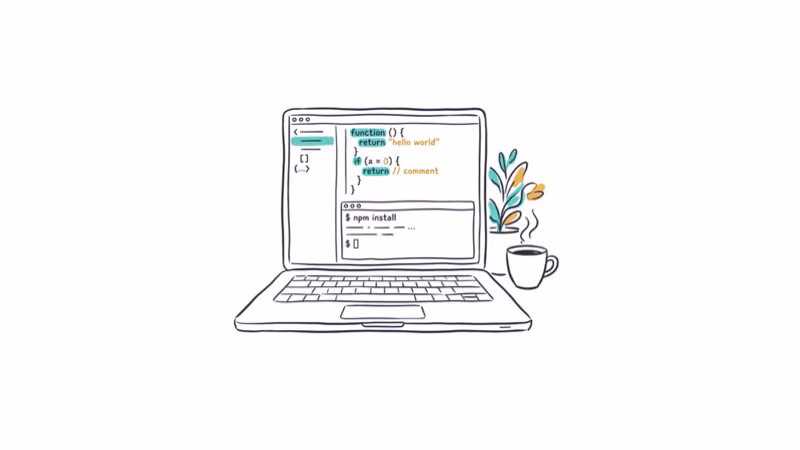 Laptop screen showing code editor with programming syntax and terminal window