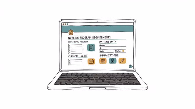 Laptop screen showing electronic health record software interface for nursing programs