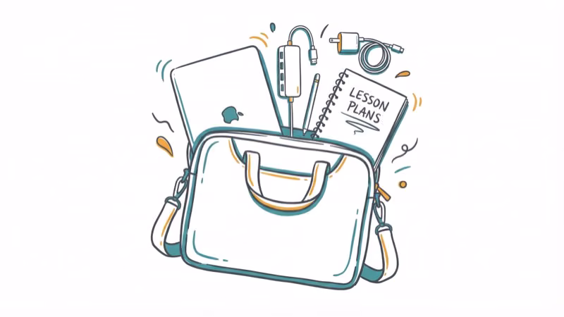 Laptop bag with accessories like USB hub stylus pen and charger for educators