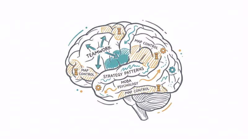Brain with strategy patterns showing teamwork arrows and map control zones