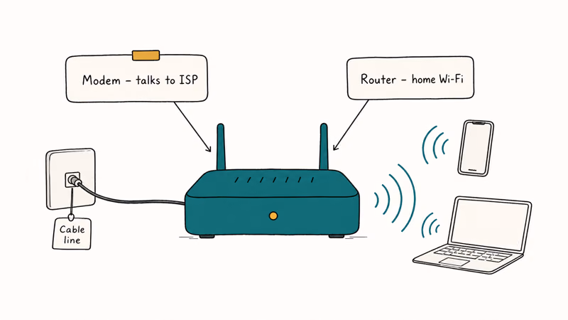 Diagram showing one gateway box handling both modem and router jobs at home