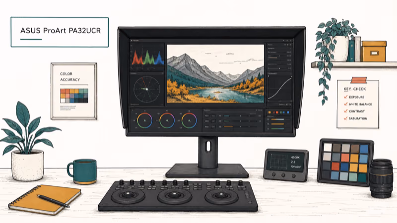 Hand-drawn illustration: ASUS ProArt PA32UCR