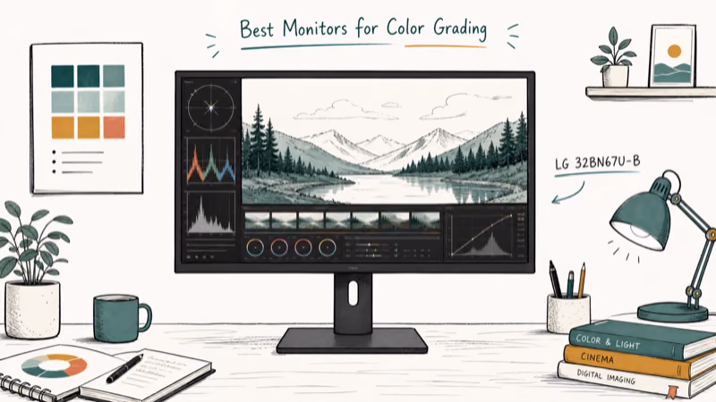 Hand-drawn illustration: LG 32BN67U-B