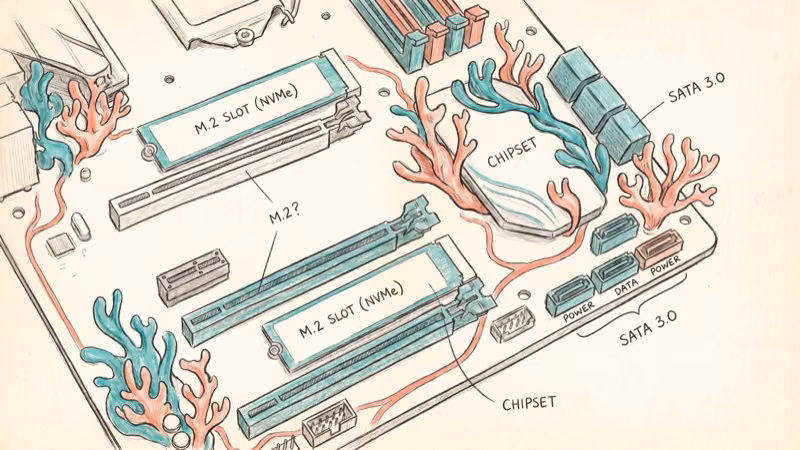 M.2 NVMe and SATA storage layout on a gaming motherboard