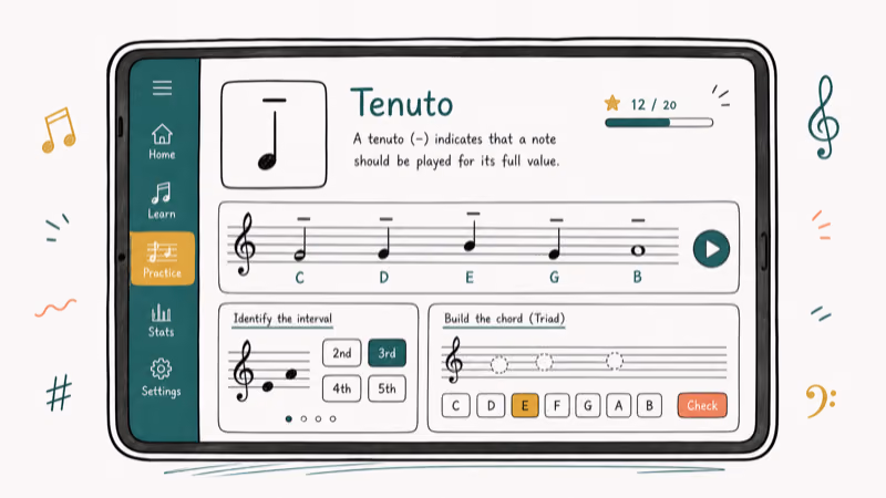 Hand-drawn illustration: Tenuto