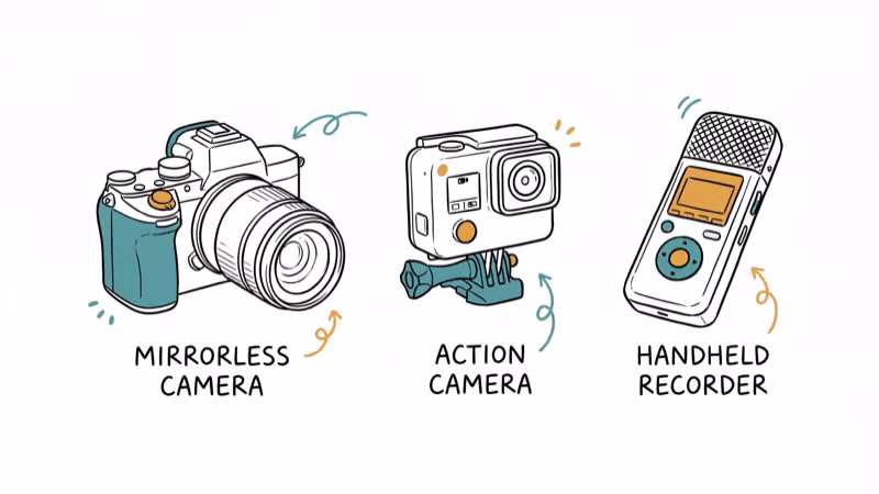 Side by side comparison of mirrorless action and handheld music video cameras