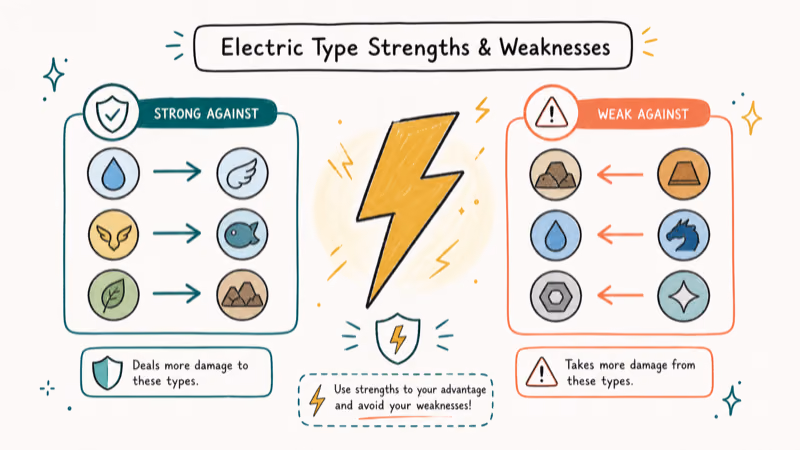 Hand-drawn illustration: Electric Type Strengths & Weaknesses