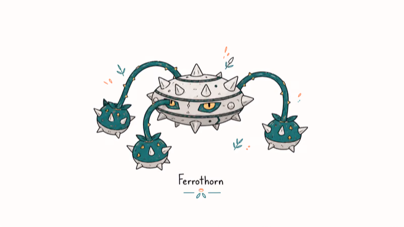 Hand-drawn illustration: Ferrothorn