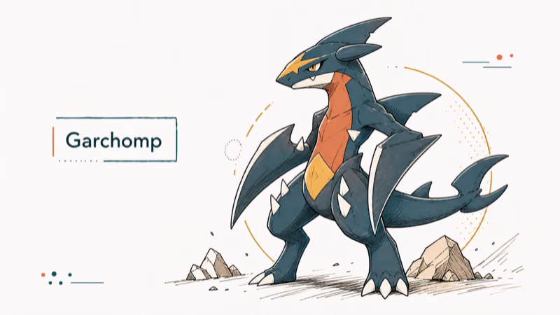 Hand-drawn illustration: Garchomp
