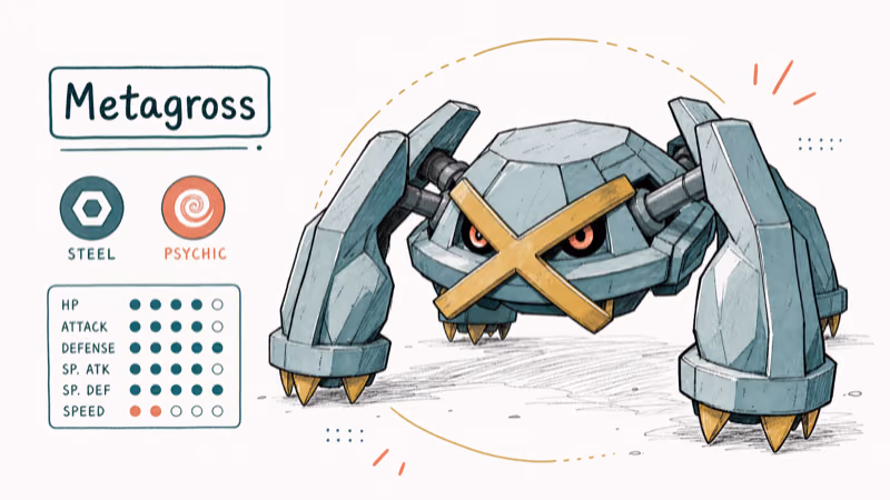 Hand-drawn illustration: Metagross