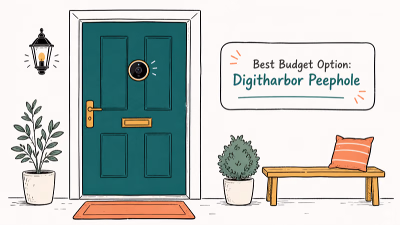 Hand-drawn illustration: Best Budget Option: Digitharbor Peephole Camera