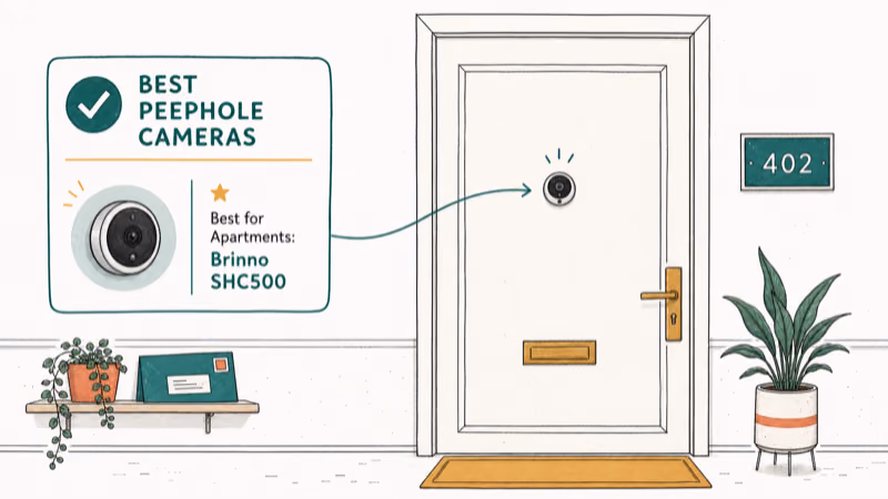 Hand-drawn illustration: Best for Apartments: Brinno SHC500