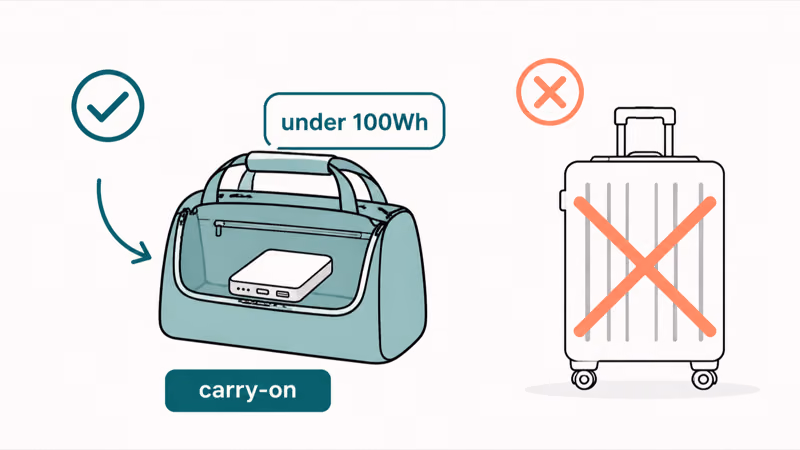 TSA carry-on power bank under one hundred watt hours airport diagram