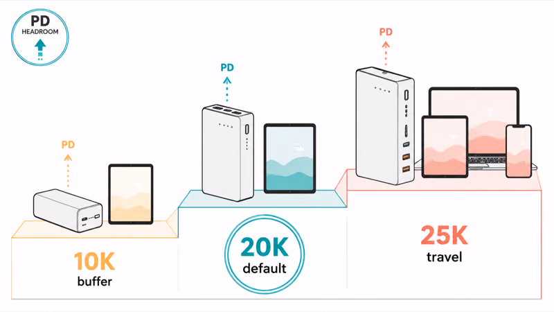 iPad power bank capacity ladder from ten to twenty five thousand mAh