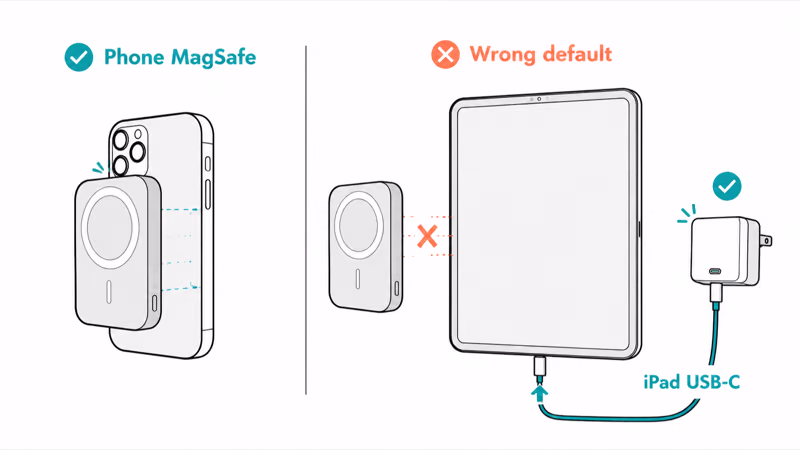 MagSafe phone bank blocked for iPad with wired USB-C path preferred