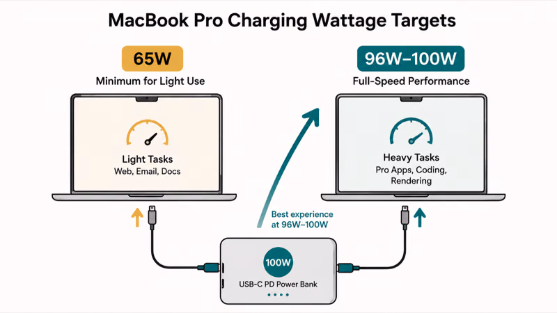 MacBook Pro watt targets from sixty five to one hundred watt PD
