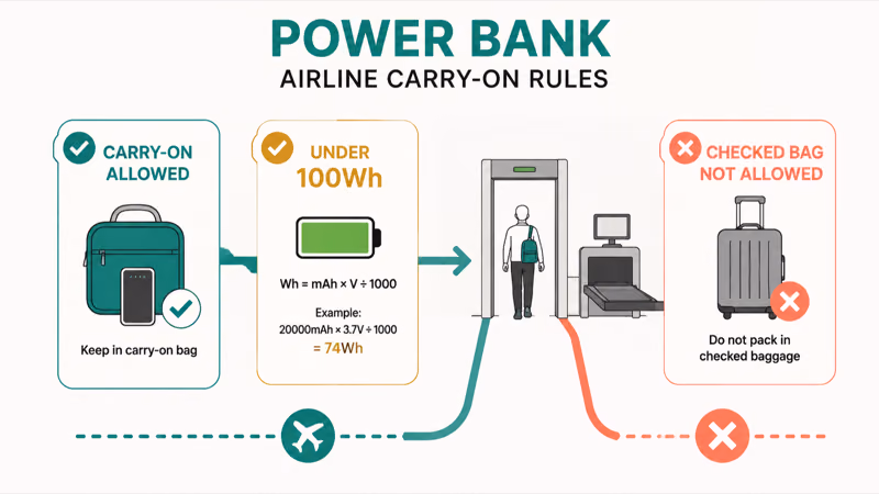 Carry-on only Galaxy power bank under one hundred watt hours rule
