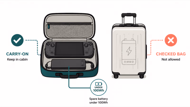 Steam Deck power bank carry-on under one hundred watt hours rule
